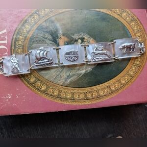 Vintage Bracelet Silver Nautical Charm Panel Mother Of Pearl